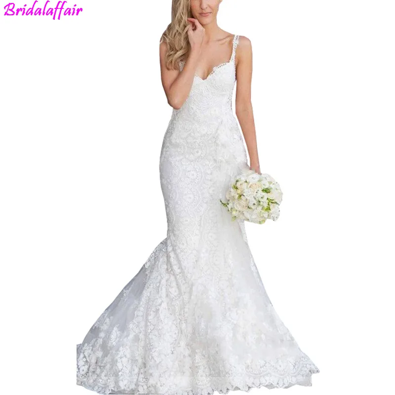 

New Vintage Mermaid Lace Wedding Dresses 2016 Custom made Sexy Spaghetti Strapless vestido de noiva White China Made Bridal Gown