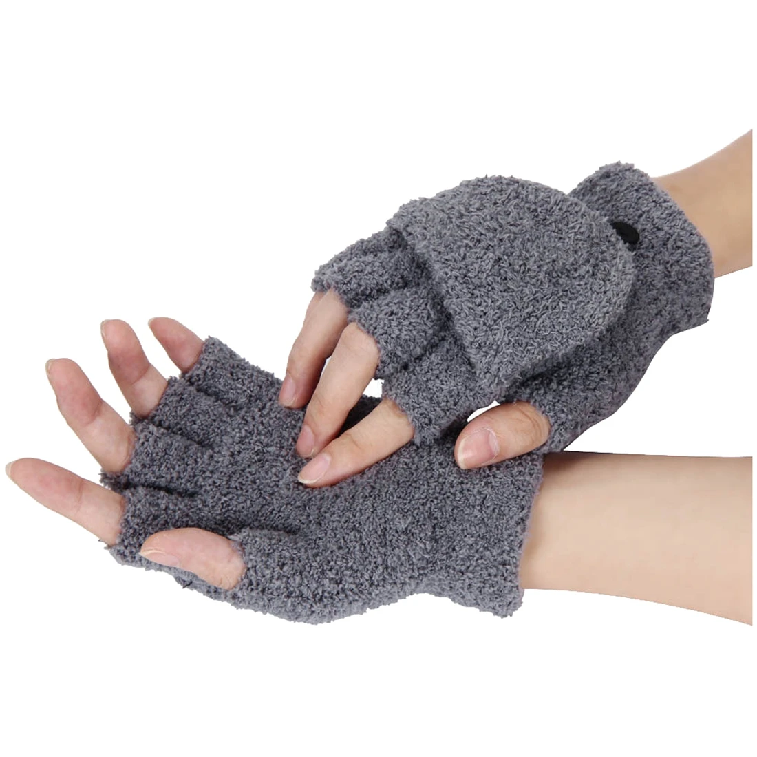 Girls Cute Fluffy Hand Wrist Warmer Soft Winter Fingerless Gloves Women
