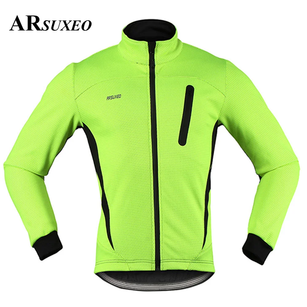 Arsuxeo Men's Thermal Cycling Jacket Winter Warm Up Fleece Bicycle Clothing Windproof Waterproof