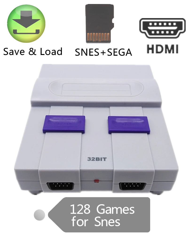 

HDMI Retro Game Console with TF Card Slot for Snes For Sega Megadrive Support Save & Load with 128 Different Games For Snes