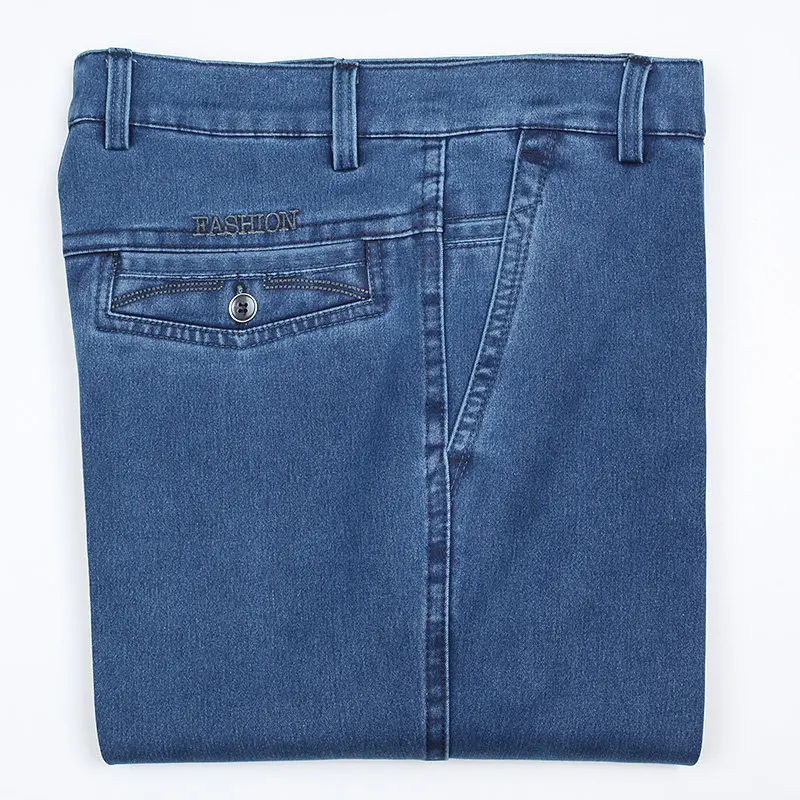 Мужские качественные джинсы из джинсовой ткани размера плюс 30-40, мужские Стрейчевые прямые однотонные брюки с высокой талией, мужские классические брюки для отдыха Xnn59 - Цвет: sky blue jeans