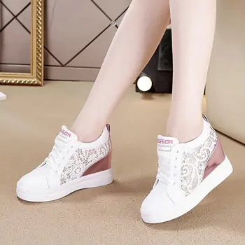 

Women Platform Wedge Sneakers Breathable Lace Mesh 7 CM Height Increasing Woman Outdoor Shoes High Heel Casual Shoes A11-28