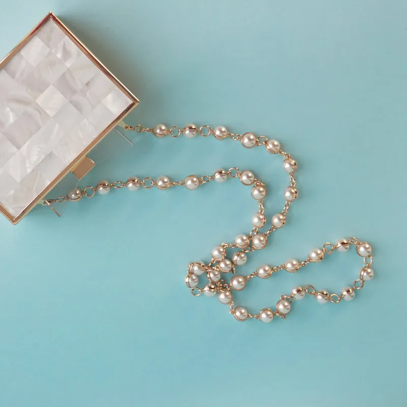 

Light Gold Pearl Alloy Chain of Bags case accessories Luxury Pearl single shoulder chain Long Cross Body Straps Sliver