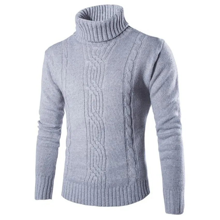 Зимние Для мужчин тонкий твердый Цвет с высоким воротником из хлопка Для мужчин свитера модный бренд Повседневное дышащий с длинным рукавом Для мужчин свитер - Цвет: Light gray