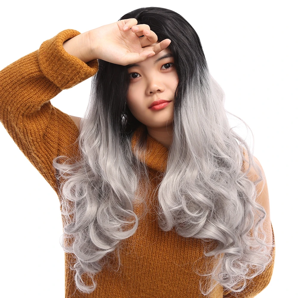 

Ombre Long Grey Body Wave Synthetic Lace Front Wigs Heat Resistant Fiber Synthetic High Temperature Hair Lace Front Wigs