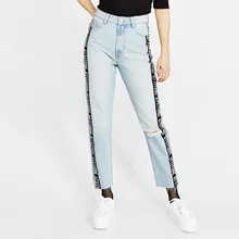 Укороченные синие с высокой талией джинсы женские с принтом в стиле пэчворк уличная карманная джинсы повседневные брюки женские джинсовые брюки