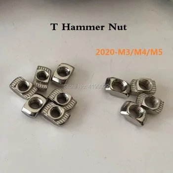 

40pcs or 100pcs M3 M4 M5 Nickel Plated T Hammer Sliding nuts Head Fasten Nut for Aluminum Extrusion Profile 2020 series Slot 6mm