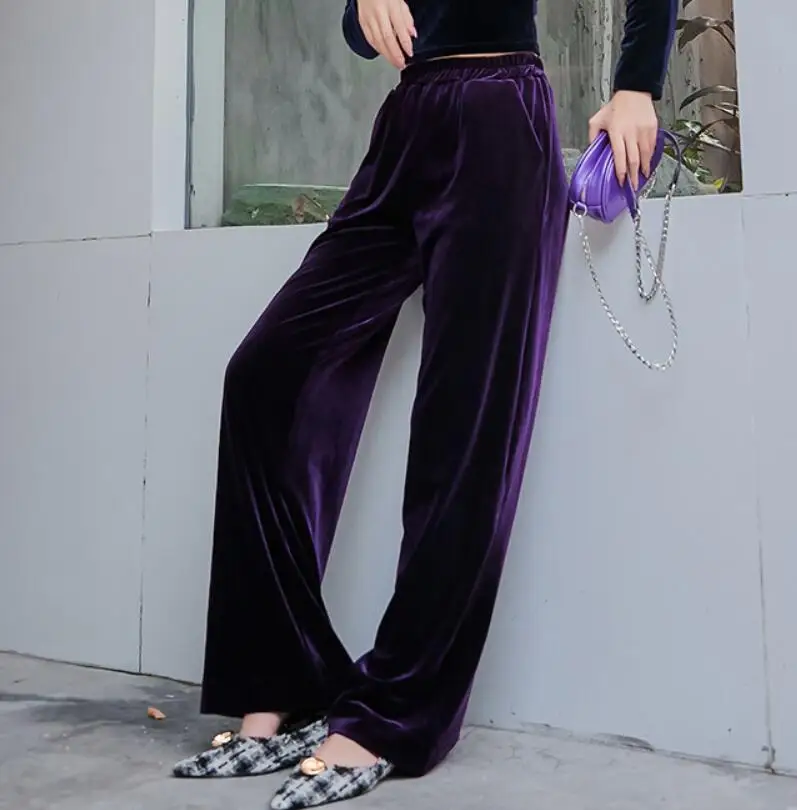 

New Autumn Drawstring Women Pants HIGH WAIST Winter Solid Color Baggy Wide Leg Pants Velvet Trousers 2XXL
