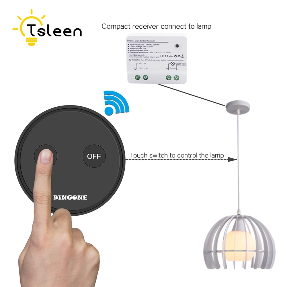 

TSLTEEN US 110V 220V Wireless Light Switch Remote Control Switch Smart Home For Led Light 1-Way 85-265V Universal Switch