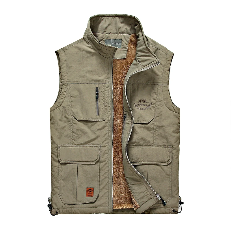 Winter Jacket Men vest Wool liner Coat Warm Sleeveless Casual Mens Vest Fleece Army Green Khaki