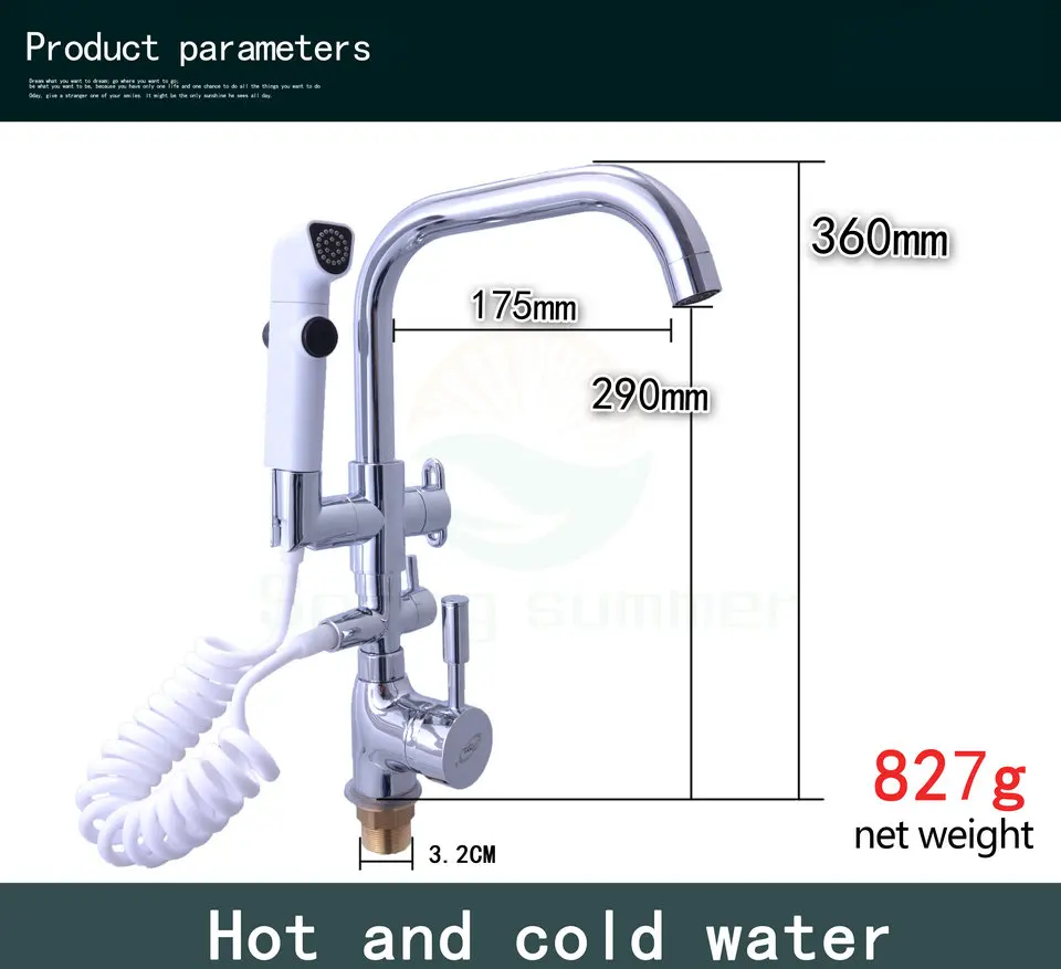 SPRING SUMMER Brass mixer tap cold water kitchen faucet kitchen sink Multifunction shower