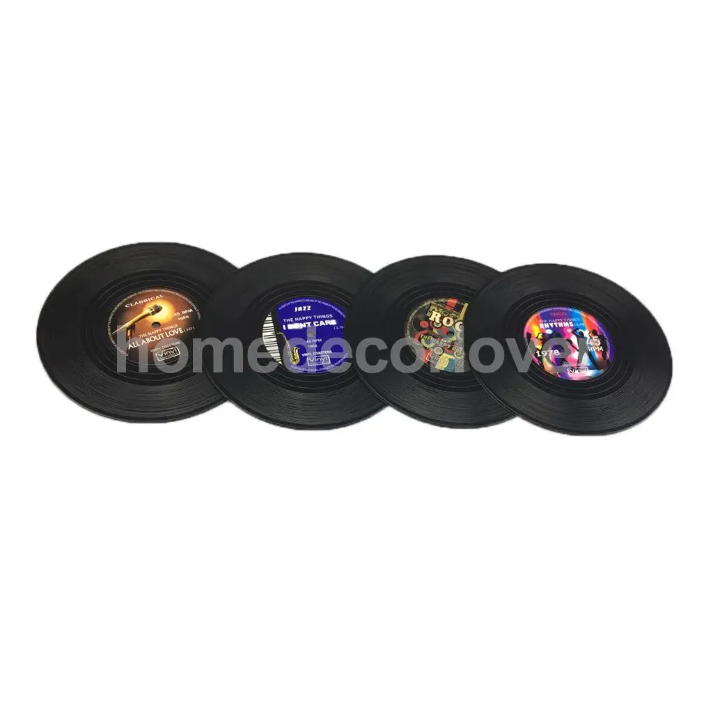 MagiDeal 4pcs Silicone Vintage CD Coasters Record Cup Mat Drink Holder Table Placemat Donut Valentine's Day Gifts Nice Valentine