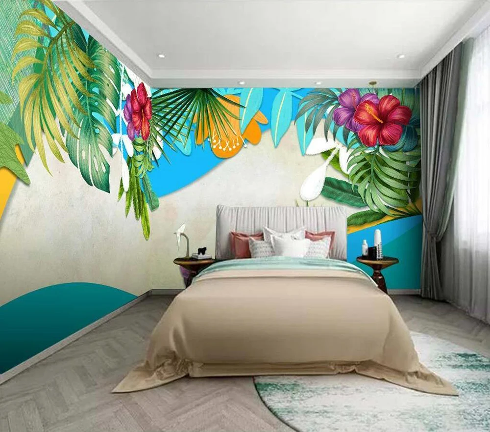Decorative wallpaper Hand-painted tropical plant background wall painting | Обустройство дома