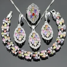 Multicolor Piedras de la CZ Sistemas de La Joyería Para Las Mujeres Encantos Colgante, Collar de Color Plata Pulseras Pendientes Anillos Caja de Regalo Libre