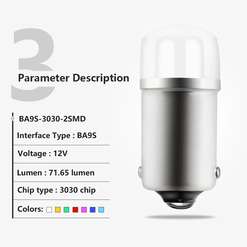 50/200 шт 12V BA9S 3030 1w светодиодные лампы стайлинга автомобилей тормоз Обратный Хвост просвет лампа для чтения 70Lm 8000K белого и синего цвета янтаря Водонепроницаемый