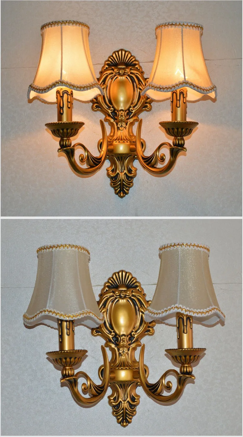 Европейская винтажная латунная железная свеча с двойным слайдером, настенный светильник для дома, спальни, бронзового цвета, лампа E14, настенный светильник