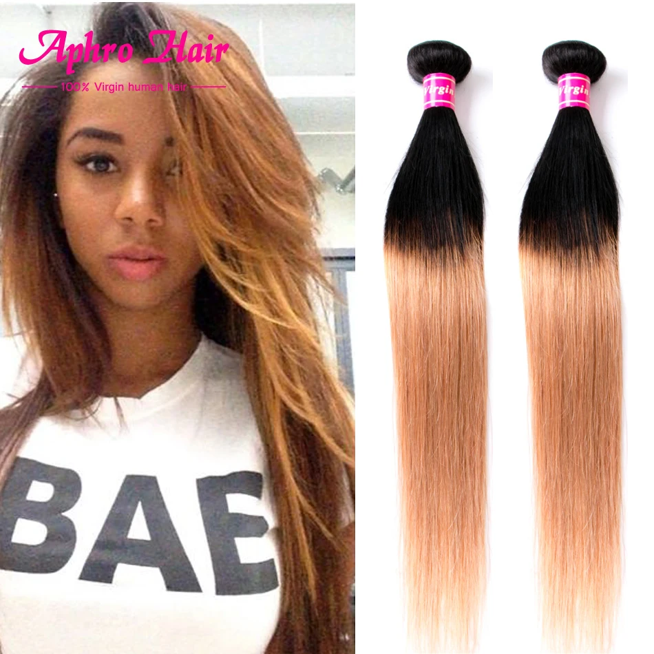 

Straight Brazilian Hair #1B/27 Color Brazilian Virgin Hair 8A Grade Unprocessed Straight Human Hair 4 Bundles Brazilian Straight