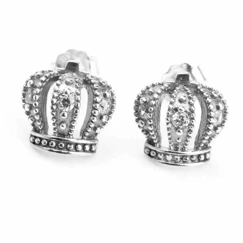 Genuine S925 Sterling Silver Crown Shape Vintage Dangle Stones Cz
