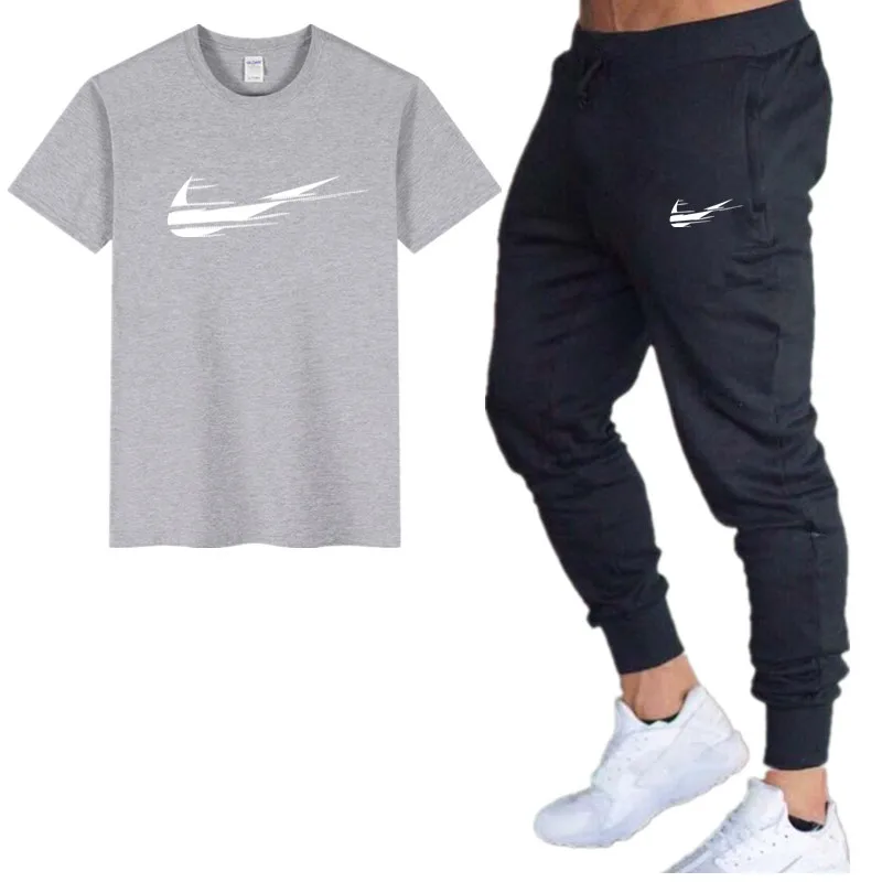 Summer Hot Sale Men's Sets T Shirts+pants Two Pieces Sets Casual Tracksuit Male 2019 Casual Tshirt Gyms Fitness trousers men Summer Hot Sale Men's Sets T Shirts+pants Two Pieces Sets Casual Tracksuit Male 2019 Casual Tshirt Gyms Fitness trousers men