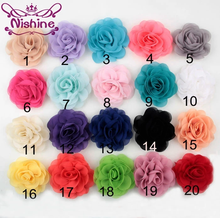 

Заколка для волос Nishine, 20 шт./лот, 3,2 дюйма, шифоновая ткань, цветок розы для девочек, повязка на голову, заколки для волос, аксессуары для волос, ручная работа, «сделай сам», цветок для волос