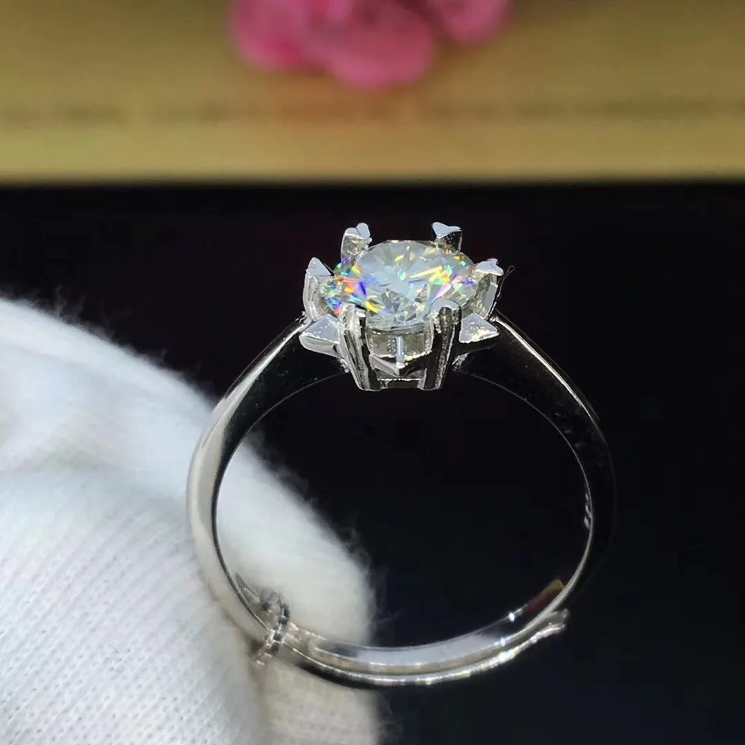 Круглое серебряное кольцо Moissanite 1ct D VVS роскошное свадебное кольцо Moissanite для женщин