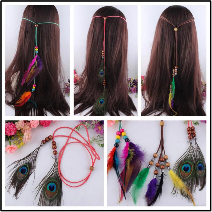 

1 pcs Bohemian exotic multicolor headdress decorated with peacock feathers