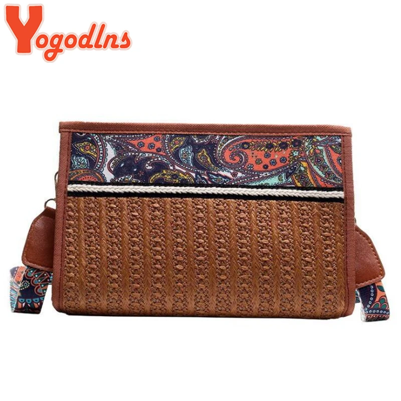 

Yogodlns National Style Woven Knitting Messenger Bag Handmade Straw Crossbody Bags Summer Beach Women Shoulder Handbags Travel
