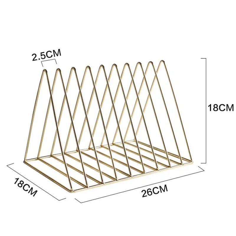 Офисные журнальные стойки скандинавский треугольник простой из кованого железа настольная подставка для хранения полка файл книжная стойка канцелярский Органайзер - Цвет: Золотой