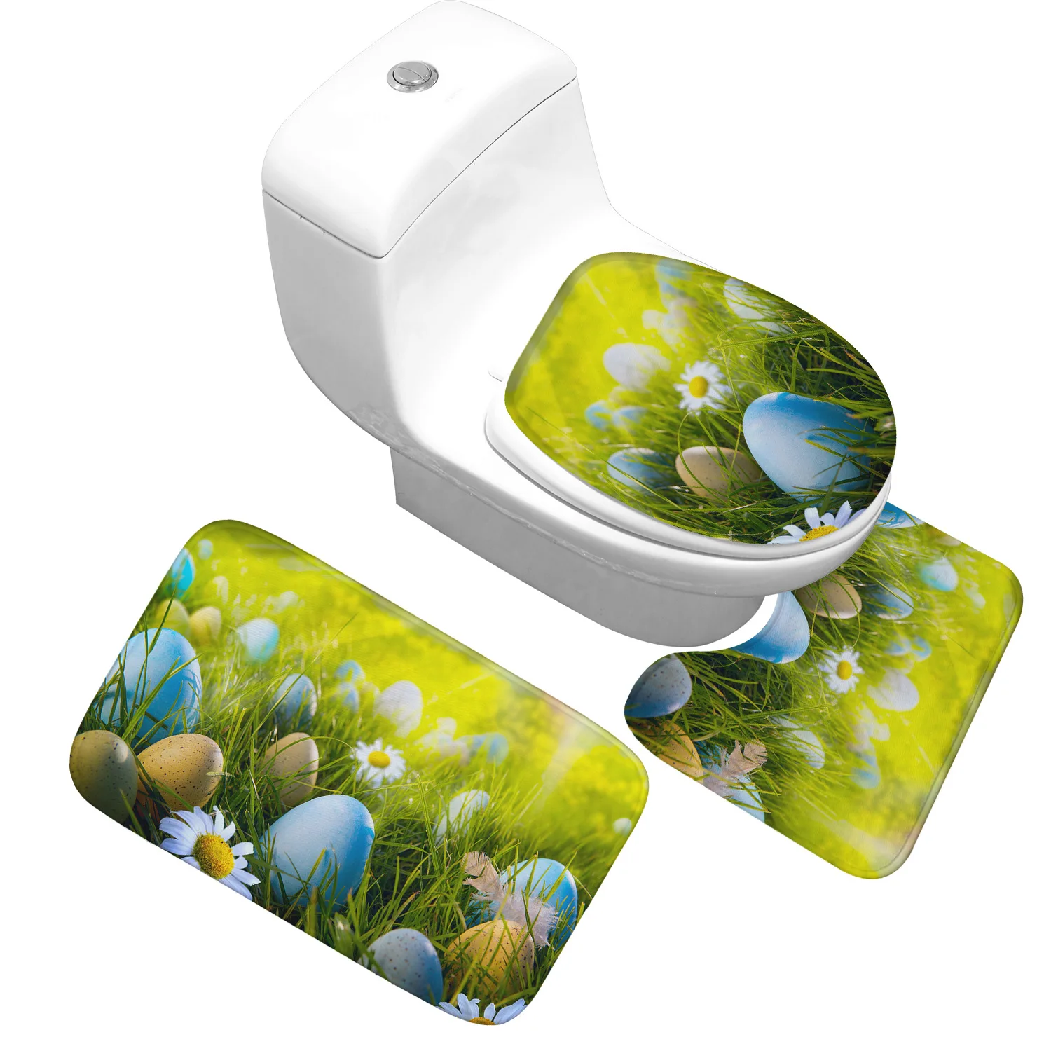 Honlaker Thicken Flannel Bathroom Absorbent Mats Toilet Mats and Cover