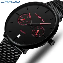 Новые синие кварцевые часы CRRJU мужские s часы лучший бренд Роскошные часы для мужчин простые все стальные водонепроницаемые наручные часы