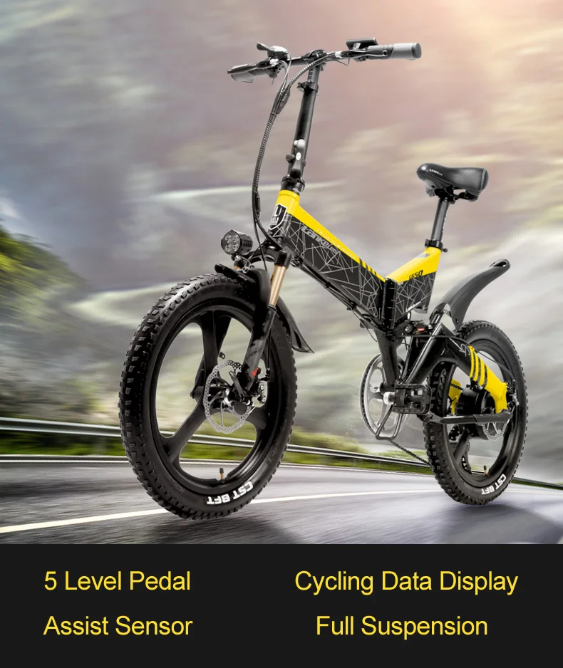 7 скоростей 20 дюймов складной горный велосипед Ebike сильная мощность 10.4Ah/12.8Ah/14.5Ah литиевая батарея интегрированное колесо 5 уровень Педаль Помощь