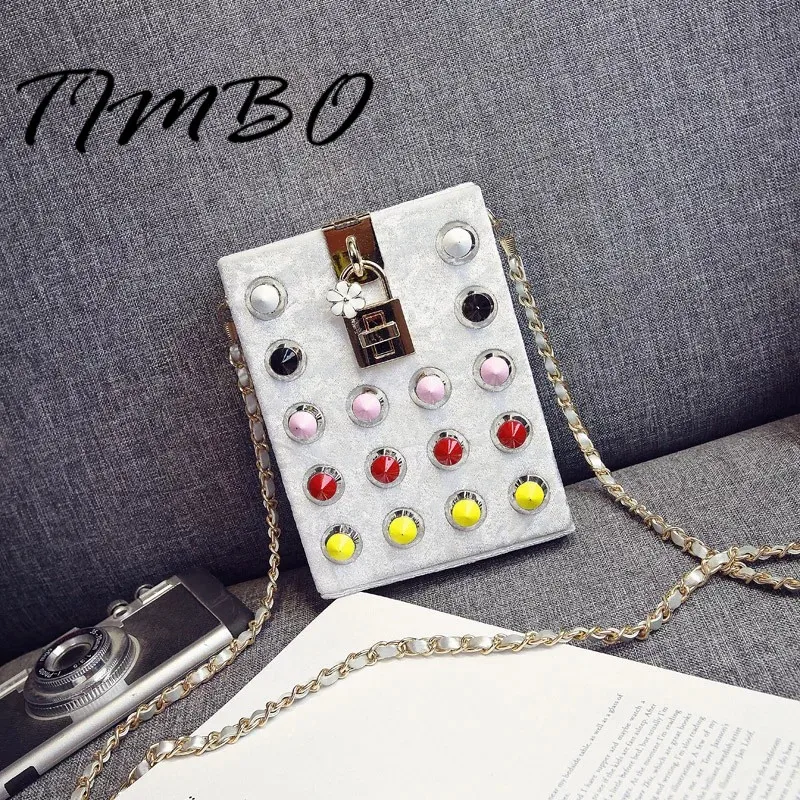 Новый стиль мода вельвет цветные заклепки цветок замок пряжкой цепи сумка