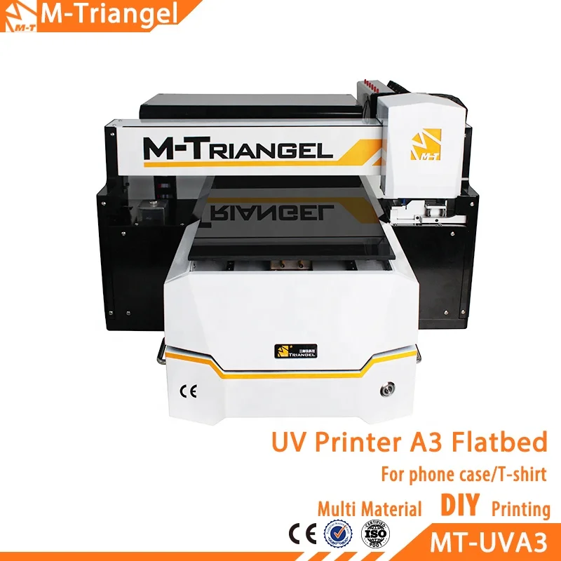 M-Triangel  A3 UV Printer For Leather Phone Case PVC Plate Acrylic Wooden Metal Plate UV ink Automatic UV Flatbed Printer Faster