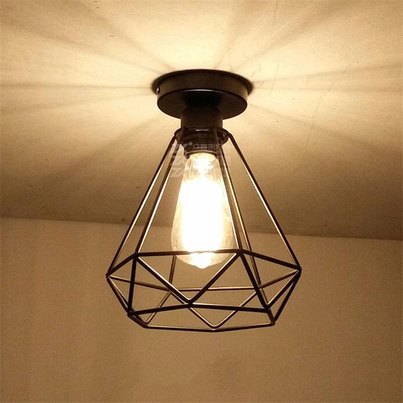 

Creative Iron Cage Ceiling Light Retro Diamond Style E27 Ceiling Lamp For Apartment Home Decoration Warehouse Coffee Bar Hotel