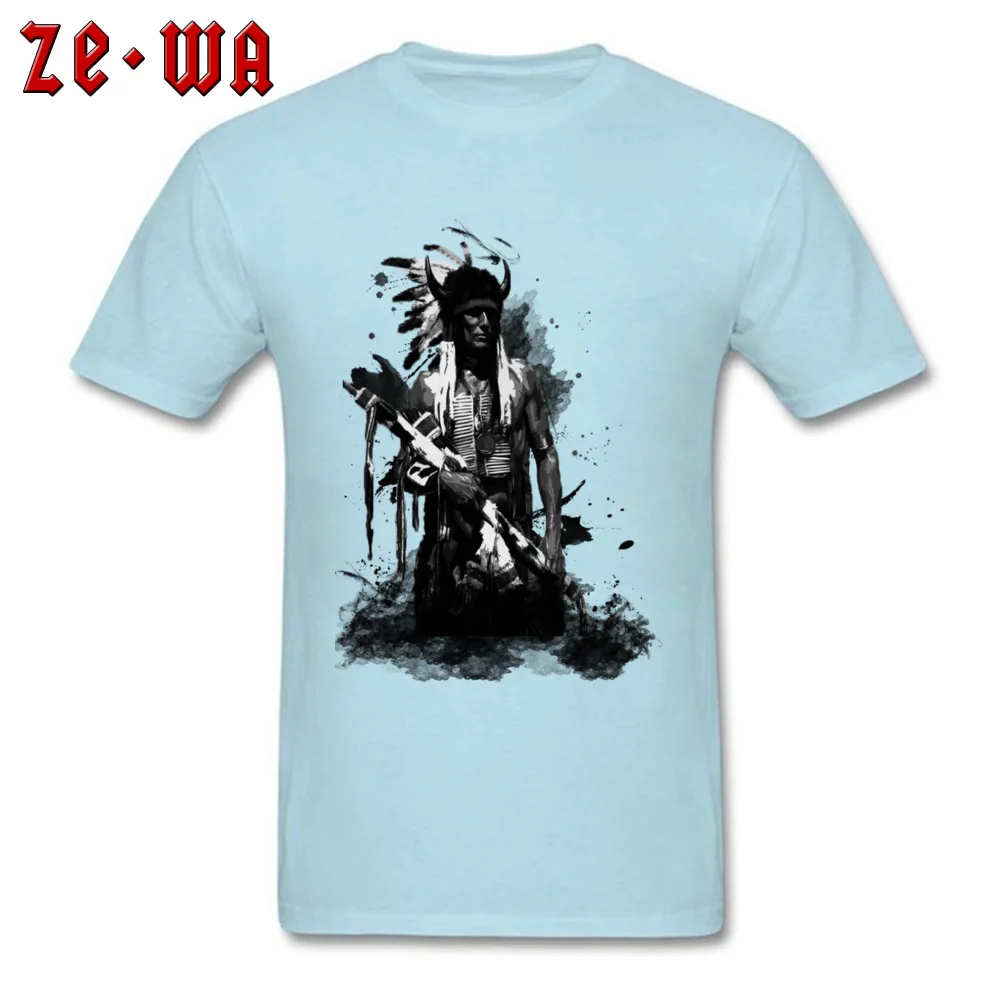 Cotton Fabric Mens Short Sleeve American Indian Warrior T Shirts Birthday Tees Coupons Custom Round Collar Tee Shirt American Indian Warrior light