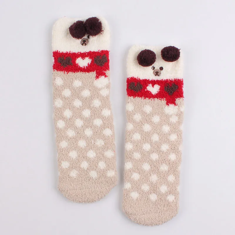 Cute Pattern Women Floor Socks Coral Fleece Winter Warm Thick Ladies Hosiery Striped Fashion Female Sock Animal Lovely (5)