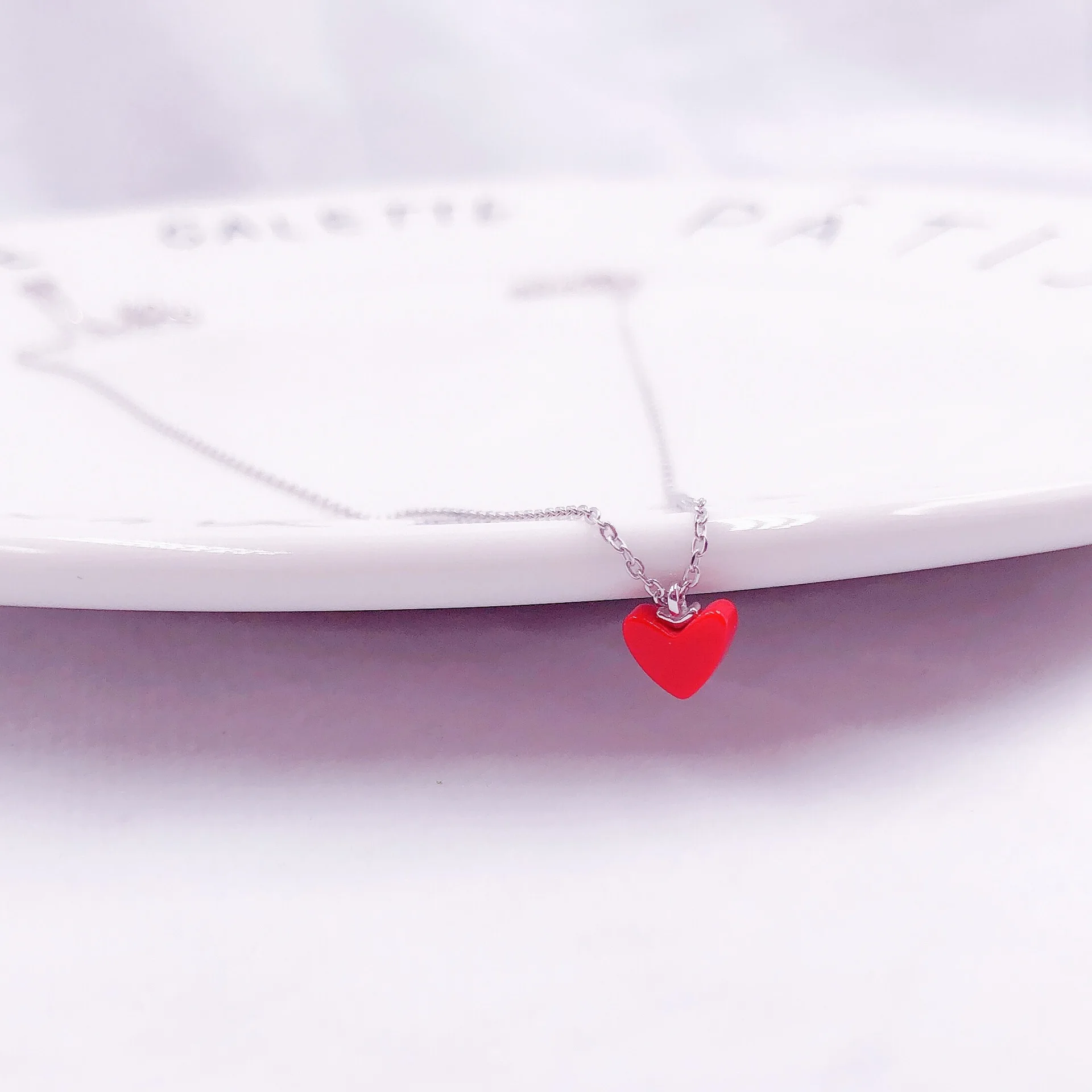 artificial coral red heart woman necklace 100% 925 Sterling silver nacklace Jewellery Clavicle chain pendant charms