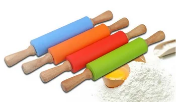 

50pcs/lot, 38*5.3cm New Cake Fondant Paste Stick Rolling Pin Wood Handle Silicone Rolling Pins Baking Tool Mold