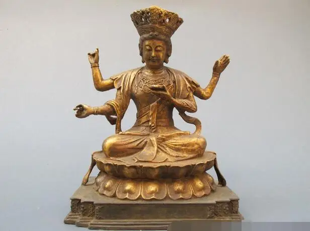 

Tibet Folk Bronze four Armed hands Guan yin Bodhisattva Kwan-Yin goddess statue