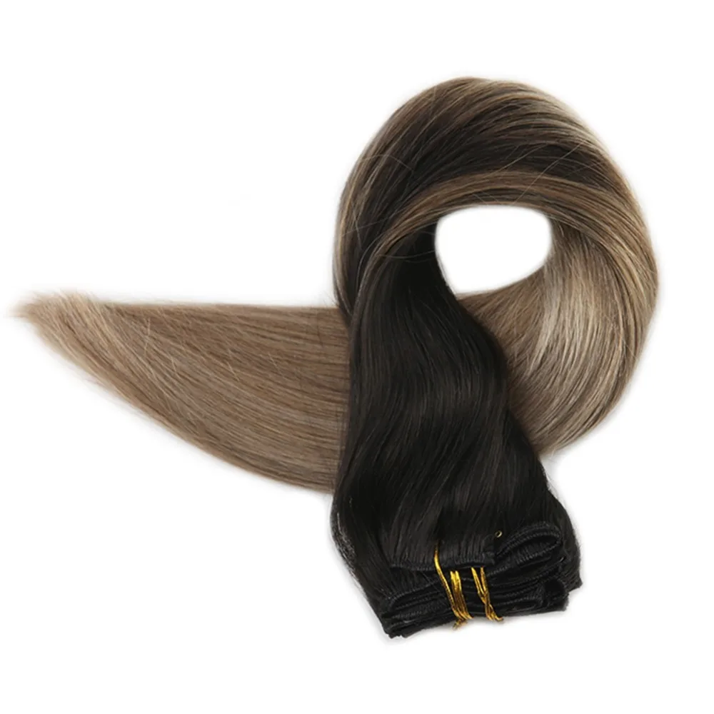 

Full Shine 10Pcs Full Head Hair Extensions Clip In Hair Ombre Color 1B Fading To 8 And 24 Black Roots 100g Clip In Extensions