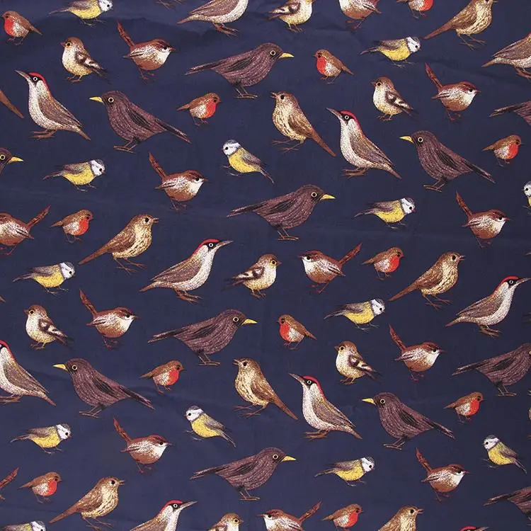 

LEO&LIN DIY Manual Clothing Density Stretch Poplin Clothing blue Bird Printing Patchwork Cotton Fabric Tissus 50cm