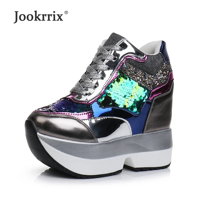 

Jookrrix 2018 Autumn Shoes Women Casual Cutouts Shoes Glitter Breathable Platform Shoe sapato feminino Sequins Heighten Bling
