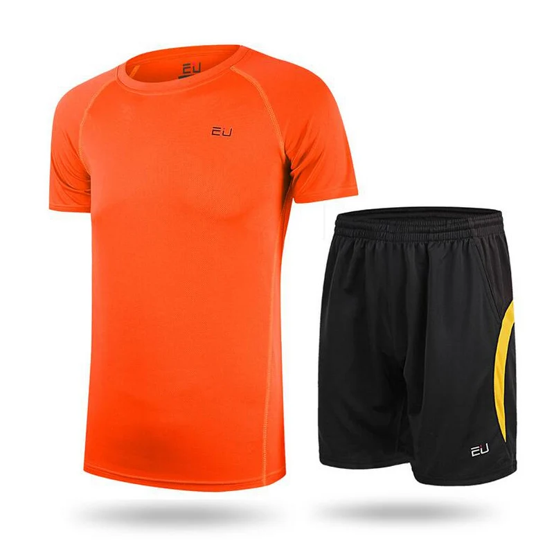 EU Men's Summer Outdoor Running Short Short-sleeved quick-drying T-shirt Tops With Shorts man Fitness Underwear Tight Sportswear