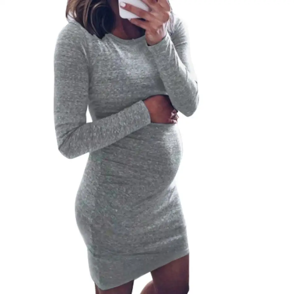 Новинка; Лидер продаж Повседневное модные женские туфли беременных с длинными рукавами и круглым вырезом кормящих ребенка для беременных мини-платье удобный сенсорный высокое качество - Цвет: Gray