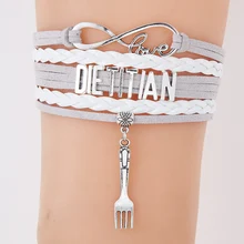 NCRHGL Бесконечная любовь диетические браслеты Вилка Шарм Плетенный из искусственной кожи браслет ювелирные изделия для женщин мужчин Прямая