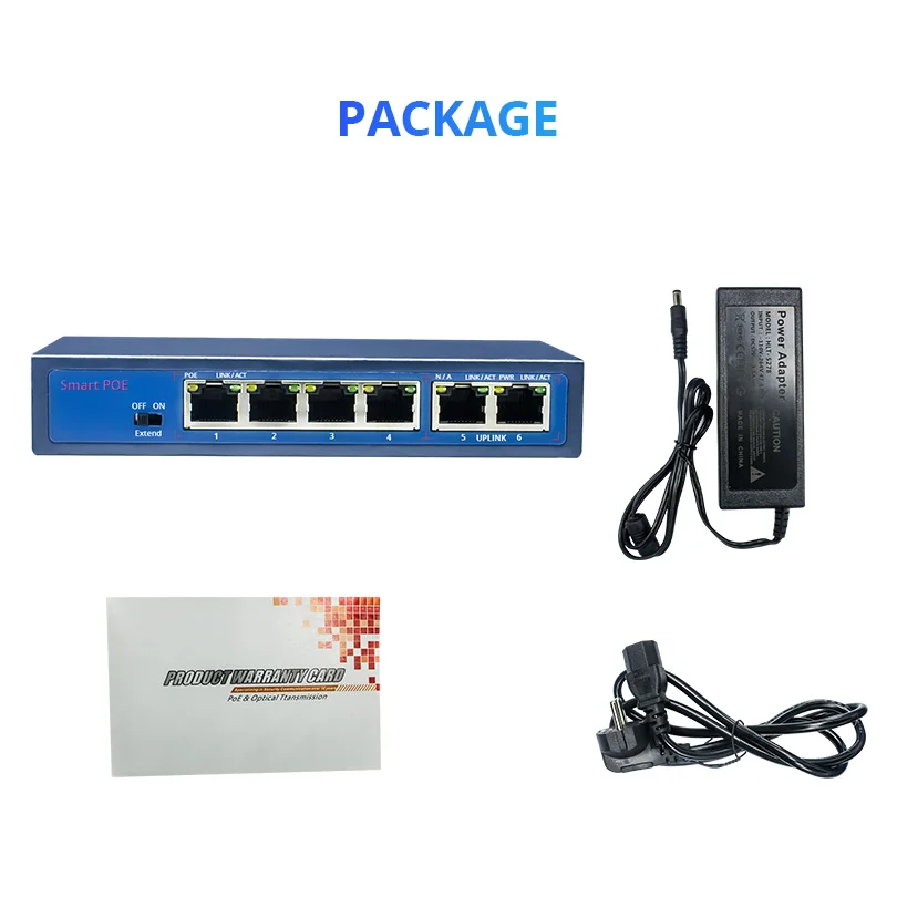 4CH PoE Switch for IP Cameras 2+4 Port 10100Mbps Power over Ethernet IEEE802.3af 60W 52V Standard High Power POE Injector (2)