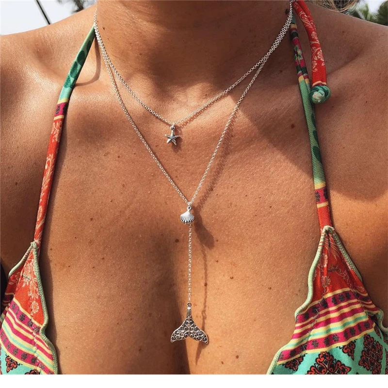 

Mutilayer Mermaid Shell Star Pendant Choker Long Necklace Jewelry Fashion Necklaces Collar For Women Bohemian Jewelry 4 Styles