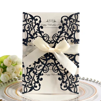 

10pcs Hollow Laser Cut Wedding Invitations Elegant Engagement Wedding cards Invitation Card With Ribbon convites para casamento