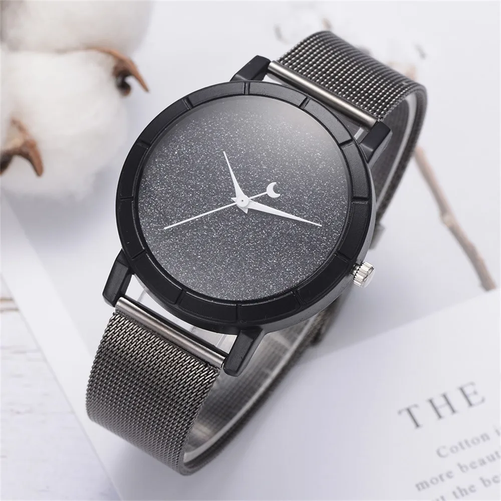 Fashion Casual Women's Watch Shining Stainless Steel Strap Moon Pointer Ladies Clock Analog Wrist Watches relogio feminino | Наручные