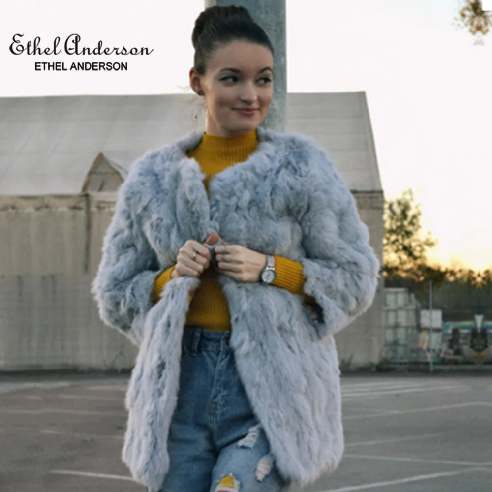 Ethel Anderson font b Women s b font Real Rabbit Fur Coat Long font b Jacket